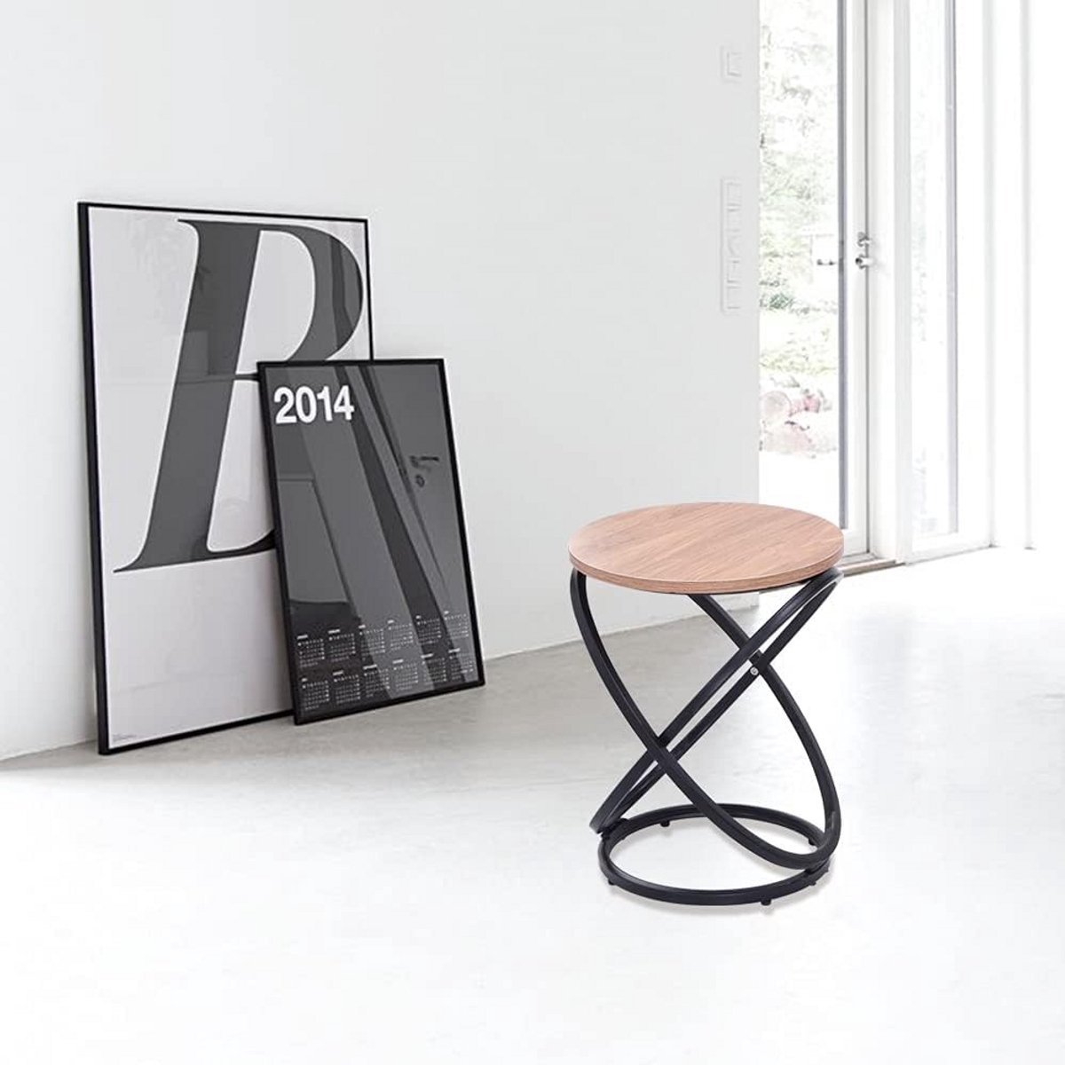 Ronde bijzettafel/salontafel Hout en Metaal - Modern design - 40x40x50 cm