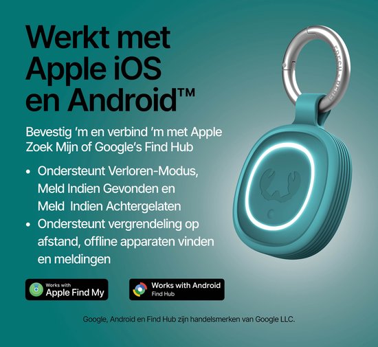 Turquoise tracker met een zilveren ring, compatibel met Apple & Android