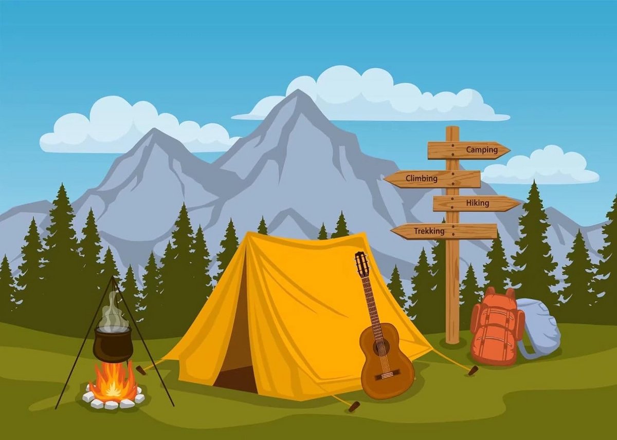 Camping Achtergrond Bos en Berg Landschap voor Feest en Fotografie