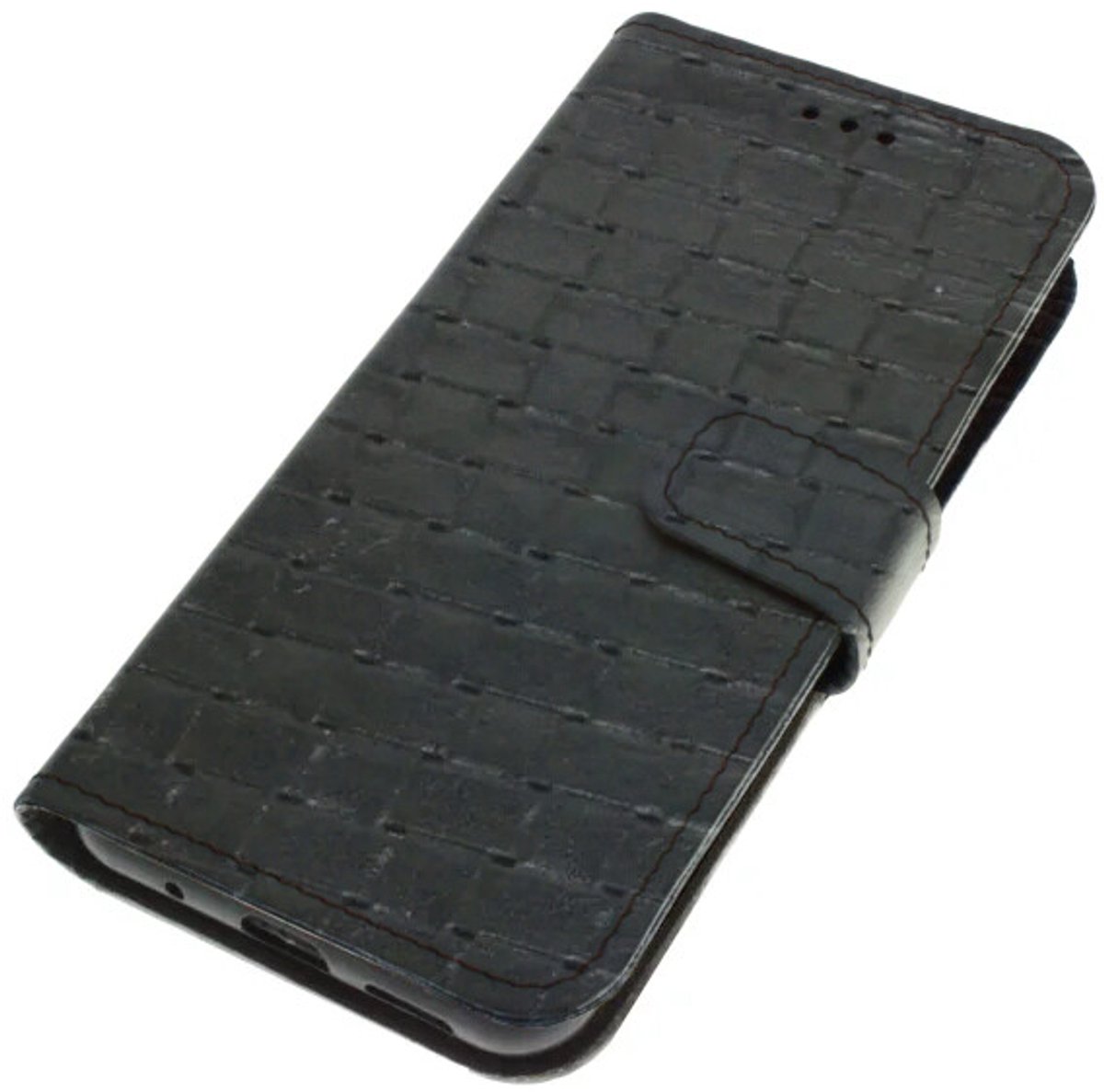 Echt leer hoesje geschikt voor Samsung Galaxy S24 Zwart kalfsleer met gevlochten reliëf