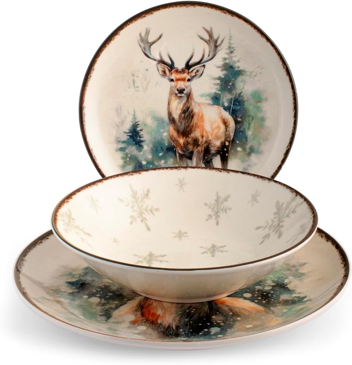 18-delig Kerst Servies Alaska – Steengoed Bordo Set voor 6 Personen