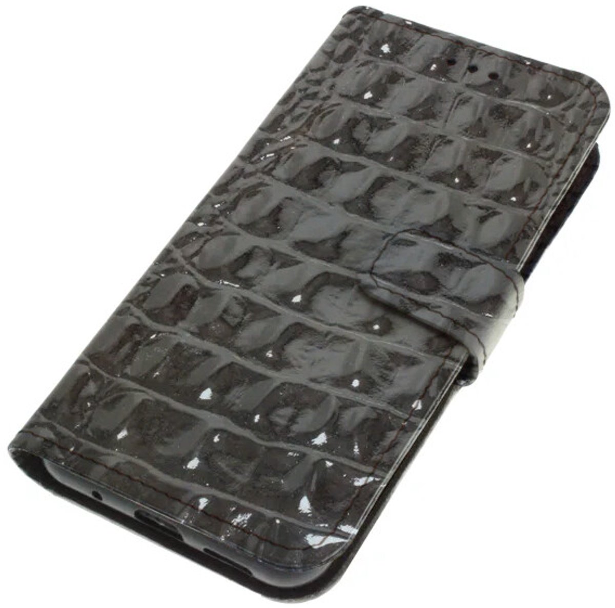 Echt leer hoesje geschikt voor Samsung Galaxy S26 Lakleer kalfsleer – croco reliëf bruin metallic