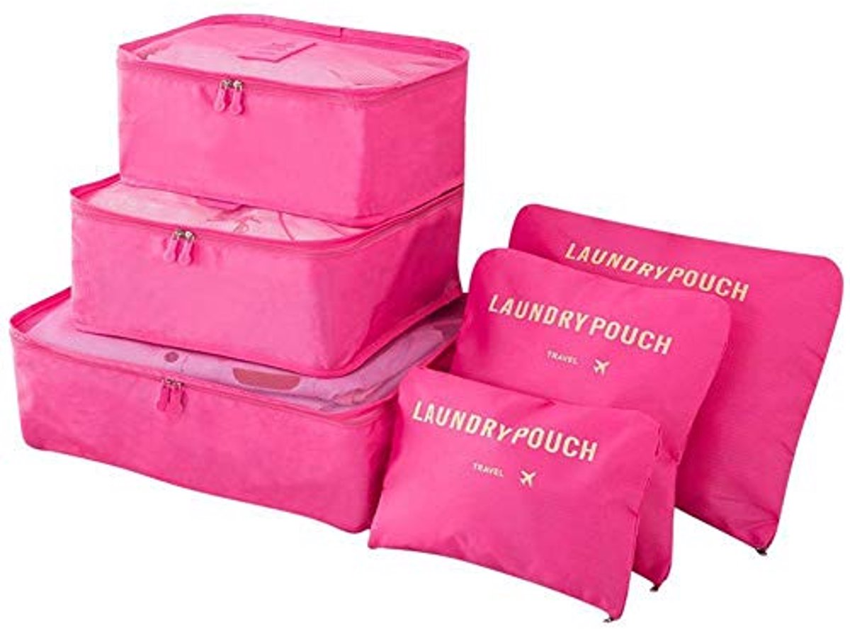 Ultiluxe® Koffer Organizers - 6 Stuks - Reisorganizers - Packing Cubes - Koffer Organizer - Lichtgewicht - Waterafstotend - Roze/Rood