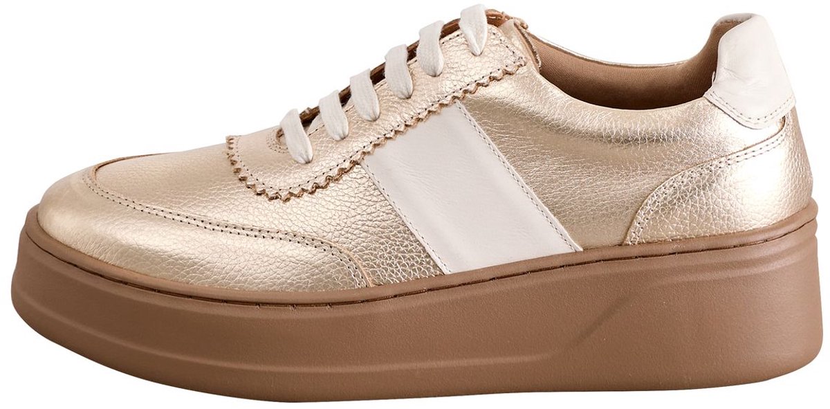 Next - Dames - Signature vetersneakers van Premium leer met dikke sleehak - Goud