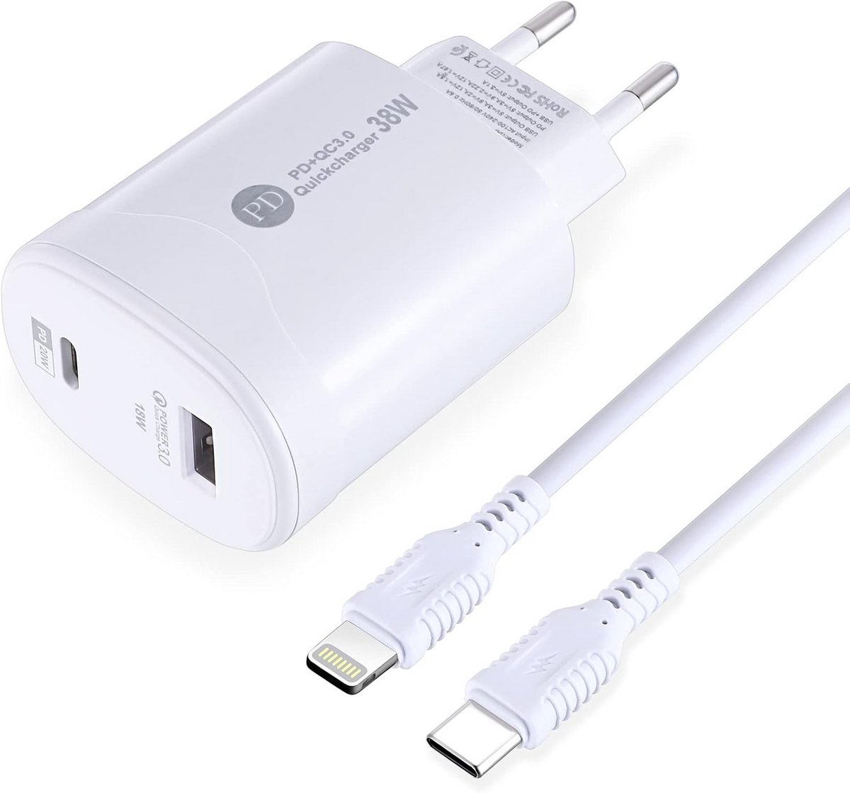 38W USB-C Snellader met 1 Meter Type-C naar Lightning Kabel