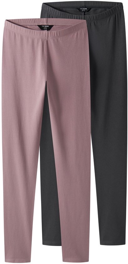 Twee meisjesleggings, een lichtroze en een antrgrijs.
