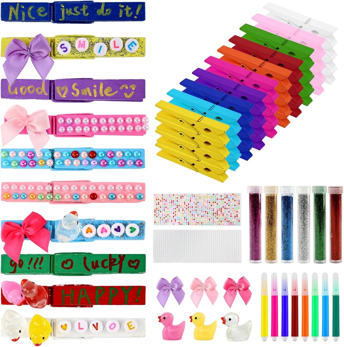 50 Houten Wasknijpers met Decoratieve Mini-Eenden voor Clips en Decoratie