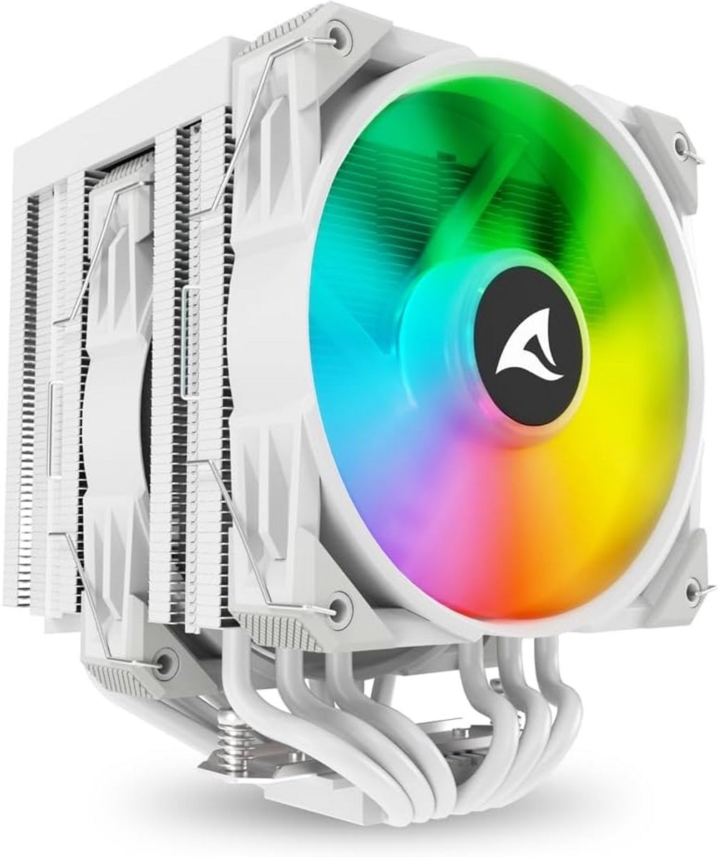 Krachtige Dual Tower CPU Koeler Wit met RGB Verlichting en Infinity Spiegel