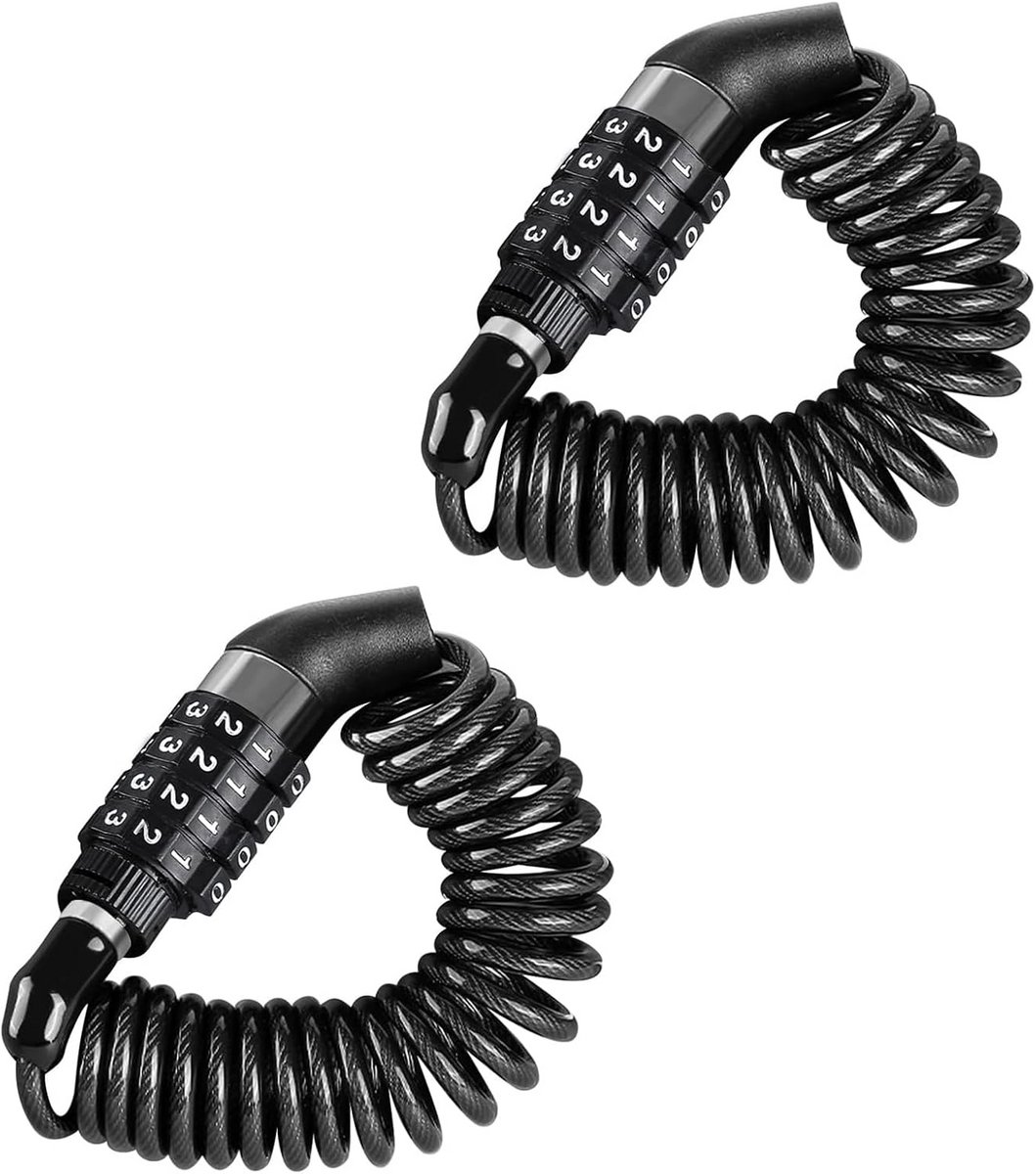 2x Kabelslot met Cijfercode - Flexibel 150cm Slot voor Motorfiets, Fiets en Scooterhelm