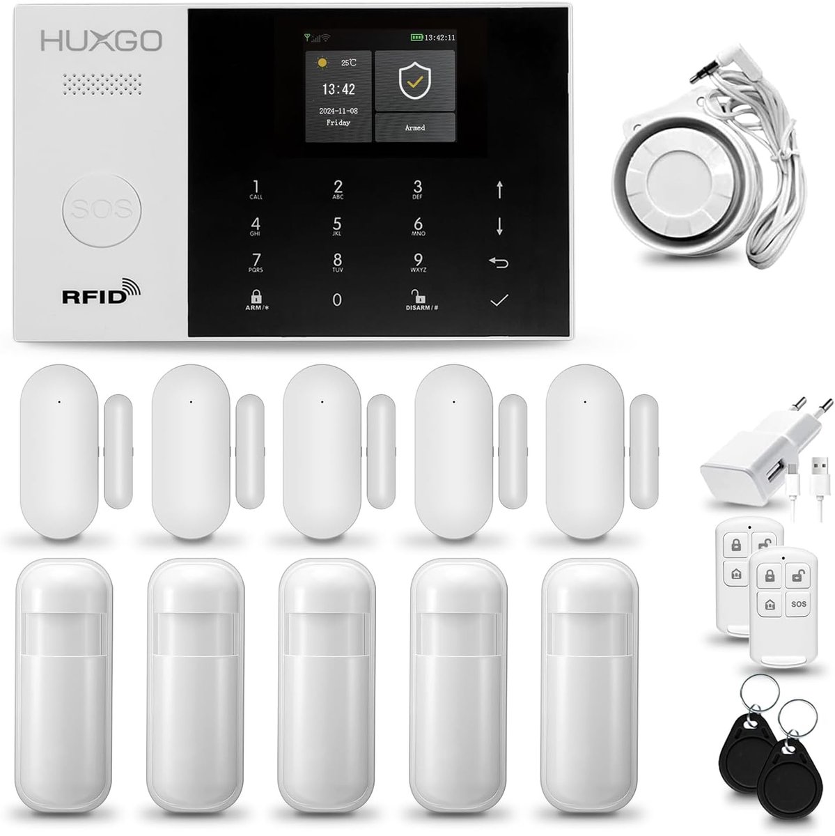 Draadloos WiFi + 4G GSM Alarmsysteem Huis met Sirene | Compleet Set met Sensoren voor App Bediening