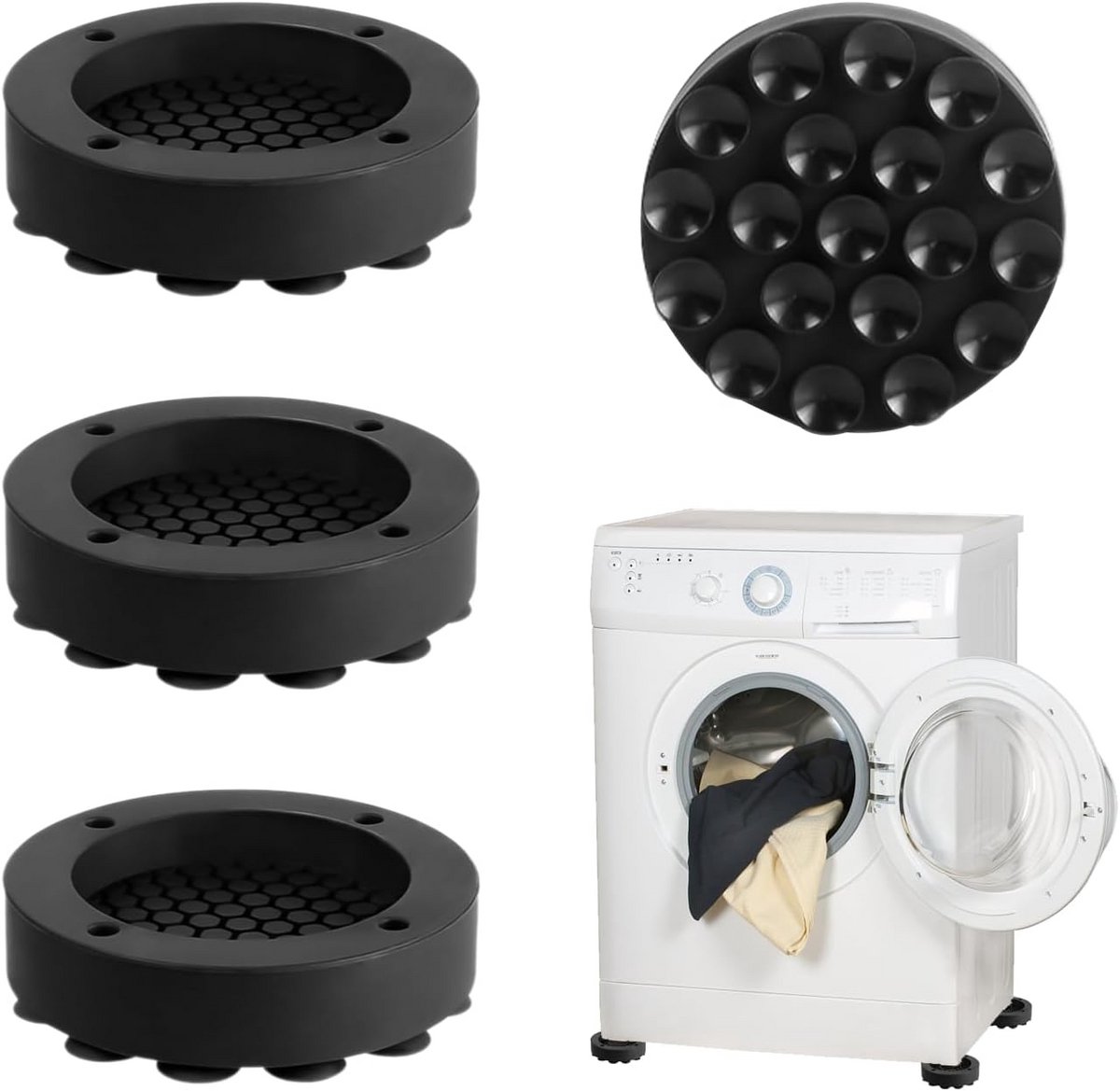 4x Antivibratie Pads met Zuignappen voor Wasmachine en Droger