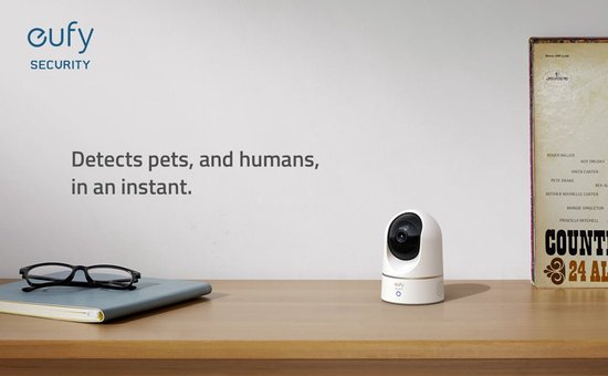 eufy Security E220 Binnencamera - 2K Pan & Tilt - Indoor Cam - Huisdiercamera - Petcam - 2K-resolutie - Panoramische en kantelfunctie - Nachtzicht - Bewegings- en geluidsdetectie - Tweerichtingsaudio - Compatibel met Amazon Alexa en Google Assistant