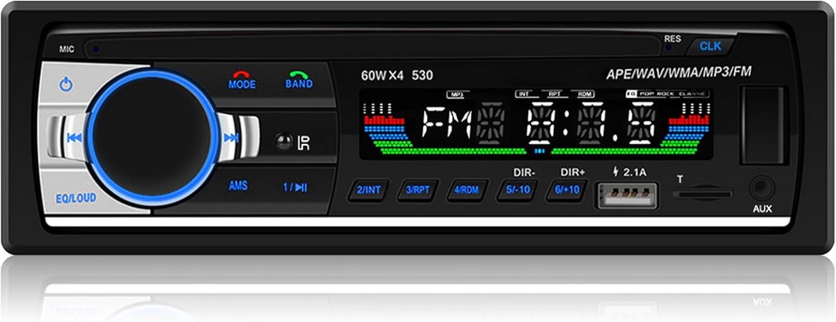 1 DIN Auto Radio met Bluetooth, Handsfree Bellen en Kleurrijke Verlichting