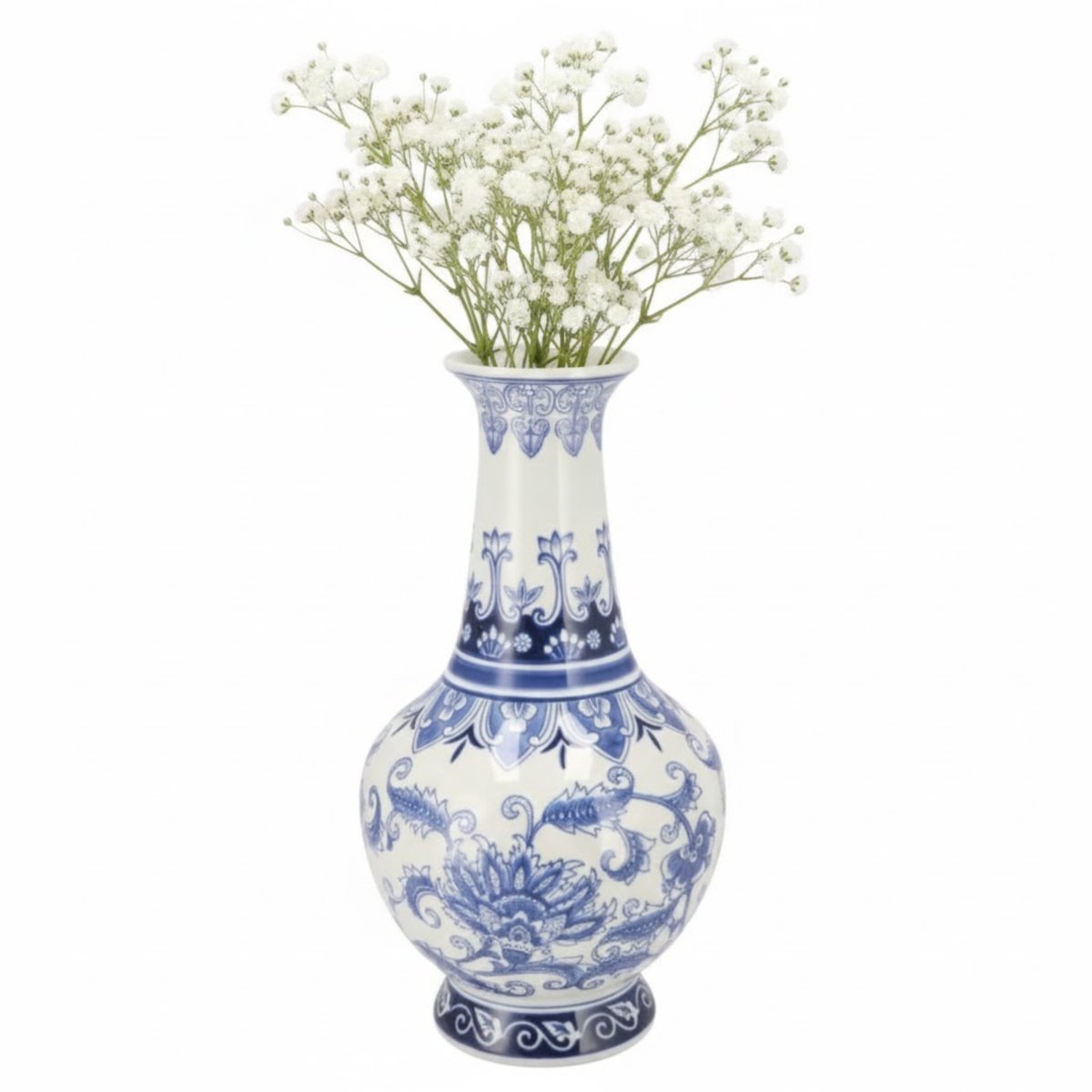 DK design Chinese vaas Asian - blauw - porselein - D20 x 37 cm - bloemenvaas