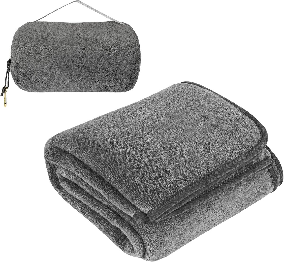 Reisdeken ultralicht 127x152 cm 2-in-1 kussendeken opvouwbaar campingdeken voor vliegtuig trein en auto grijs