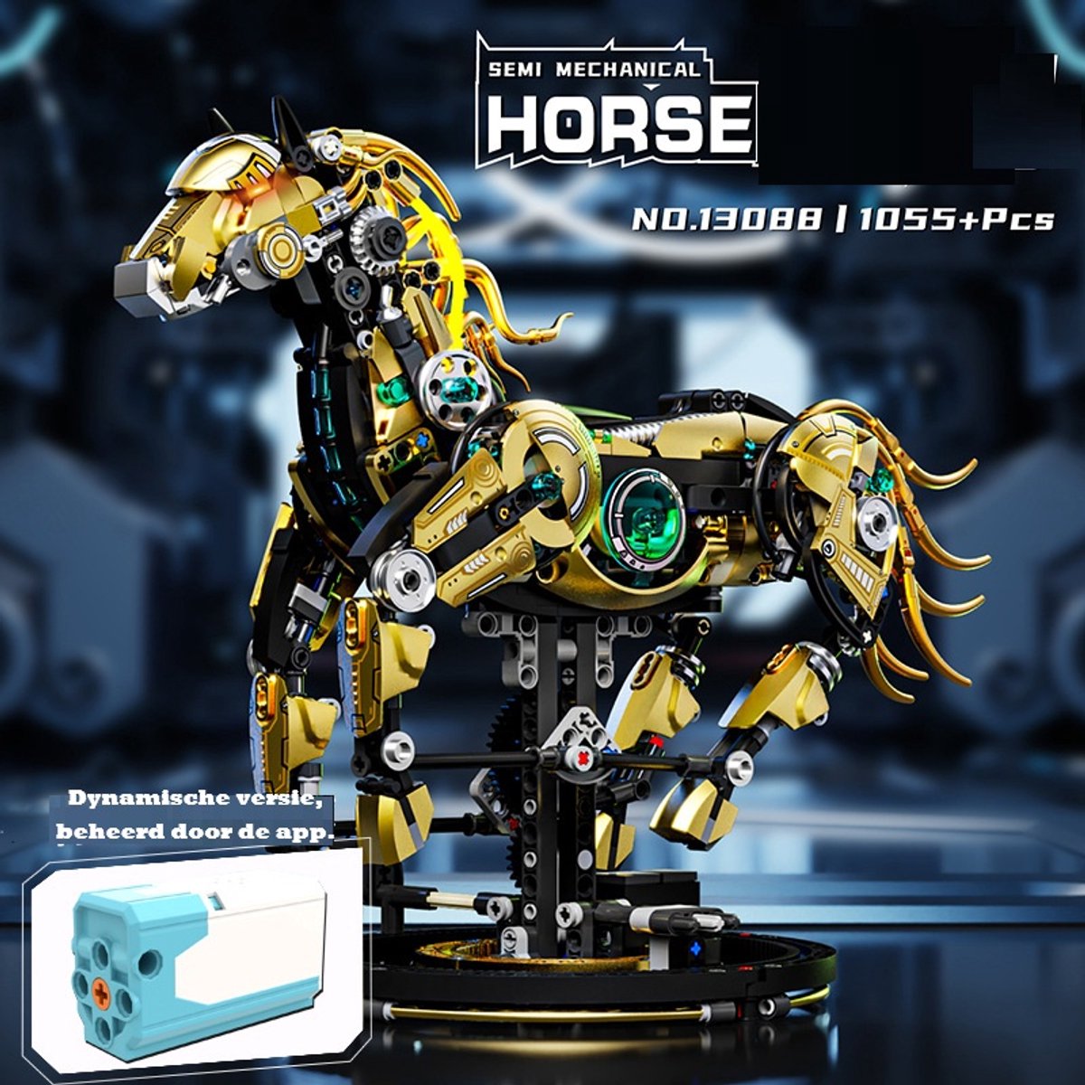 Mechanisch speelgoed met dierenbouwstenen/mechanisch Paard/bouwstenen voor de feestdagen/verjaardagscadeaus (1055+ stuks) Dynamische versie die op afstand bediend kan worden(Inclusief verlichting)