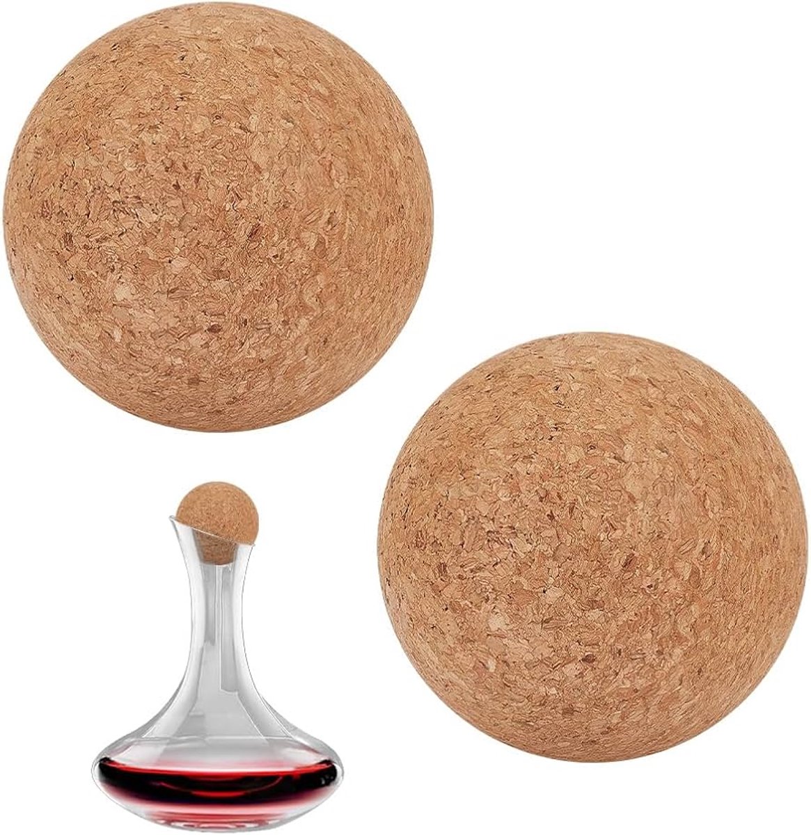 Houten Kurk Bal Stopper - Bruin - 2 Stuks - Vervanging voor Wijn Fles