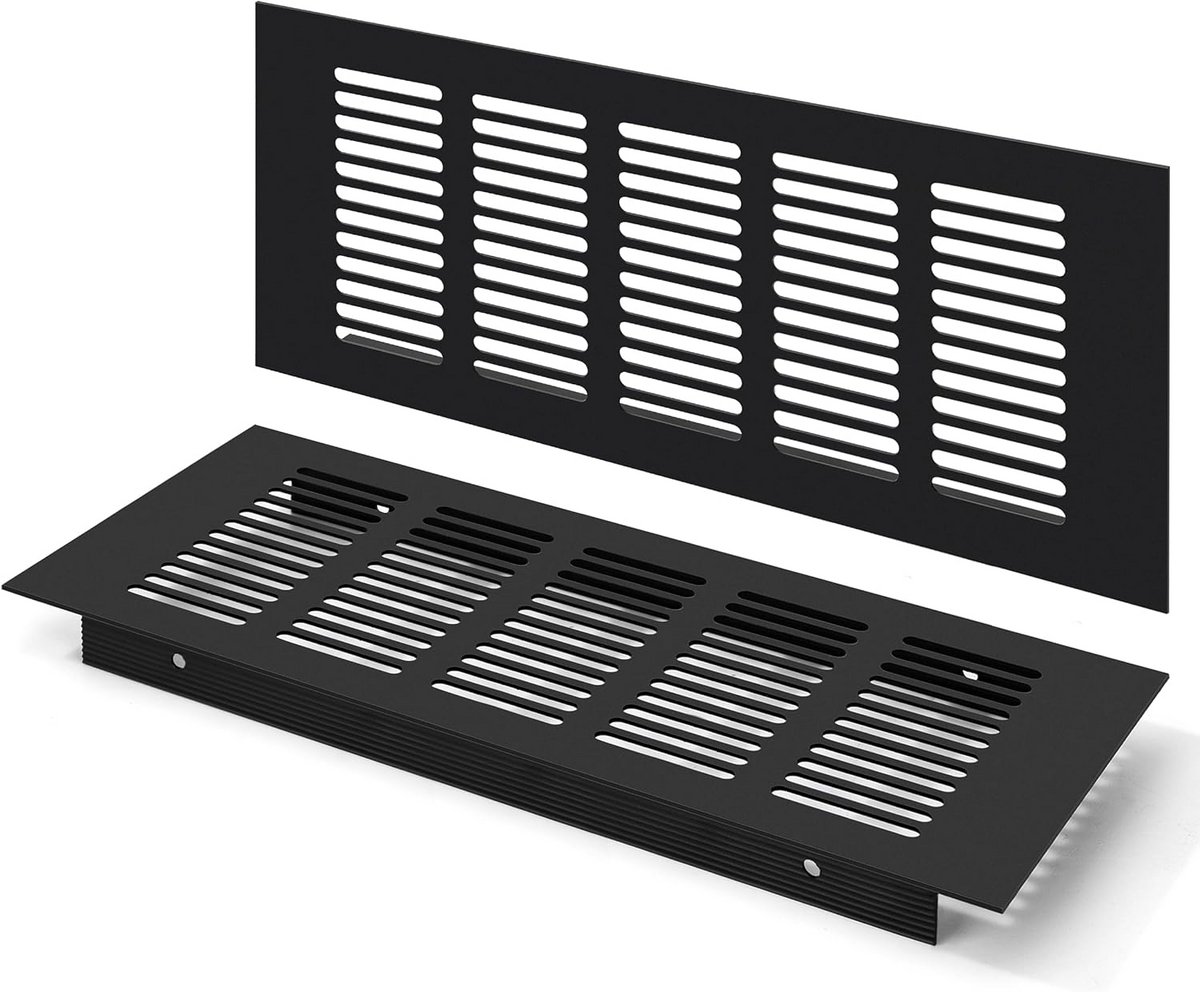 2 Stuks Ventilatie Rooster Zwart Rechthoekig 225x80mm Aluminium - Universele Luchtuitlaat voor Kast, Keuken en Badkamer