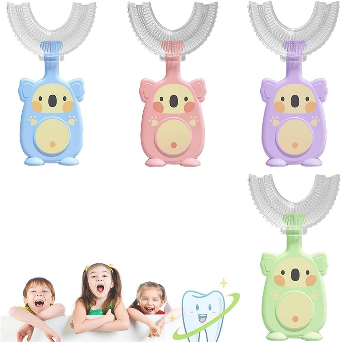 4-Pack U-vormige Tandenborstel voor Peuters en Kinderen 2-6 Jaar