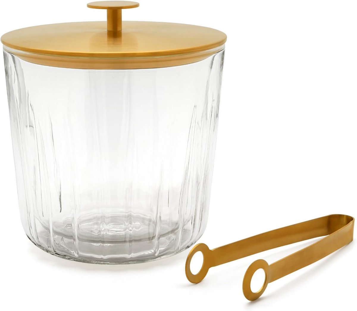 Isemmer Dubbelwandig Glas met Deksel en IJstang - 1 Liter IJsemmer RVS