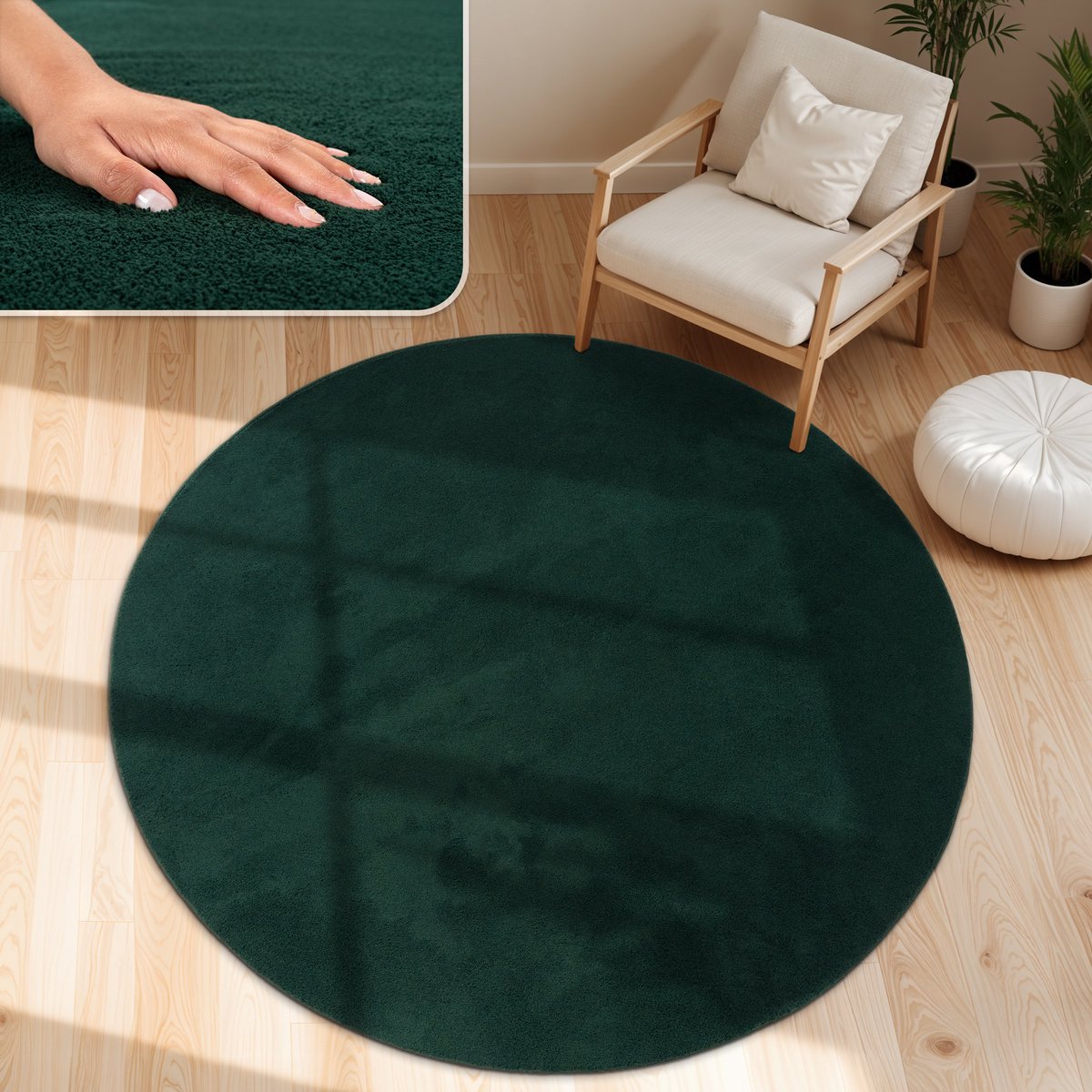 Paco Home Moderne woonkamer tapijt kortpolig wasbaar zacht uni effect bont antislip 80 cm Rund