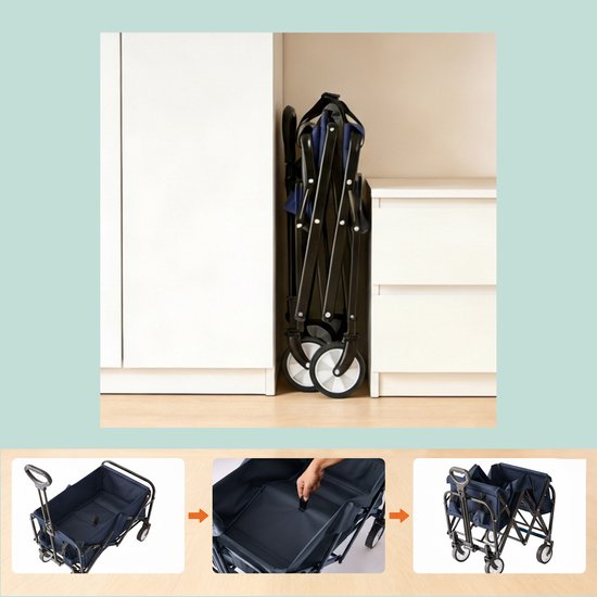 Bolderkar - stof - blauw - 50x89x72 cm - met handgreep van Merkloos — afbeelding 5