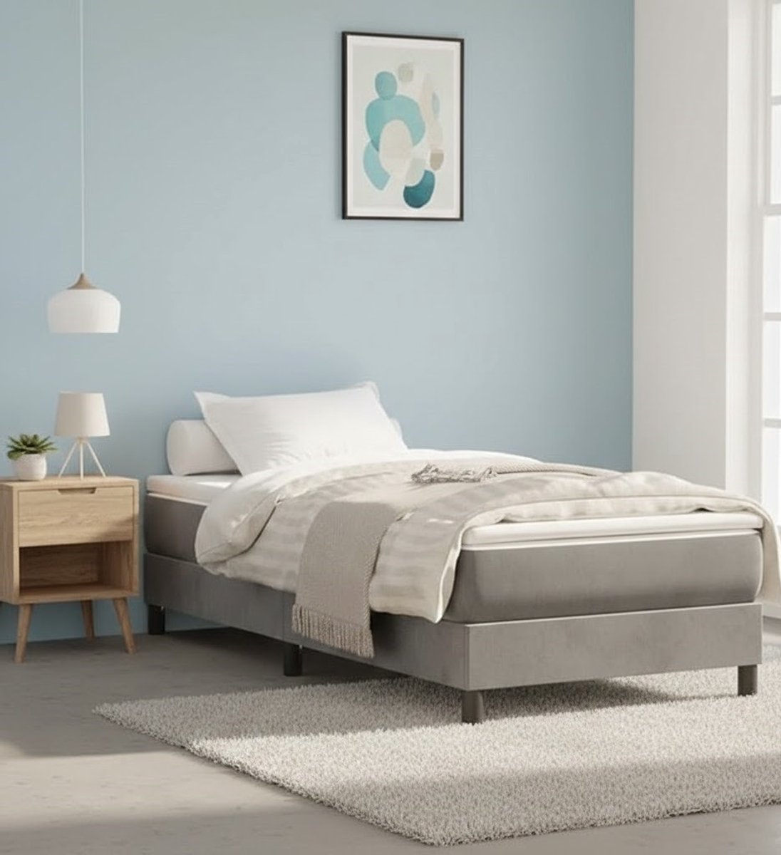 House & Graden Luna Velvet Eenpersoons Bedframe 90x200 cm met Luxe Hoofdbord – Lichtgrijs Fluweel – Modern & Comfortabel Design – House & Graden
