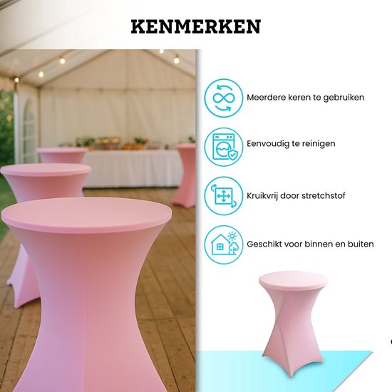 BRASQ Statafelrok Roze – Stretchstof 80x110 Cm – Extra Rekbaar Met Elastische Hoeken – Wasbaar – Voor Bruiloft, Beurs En Feest