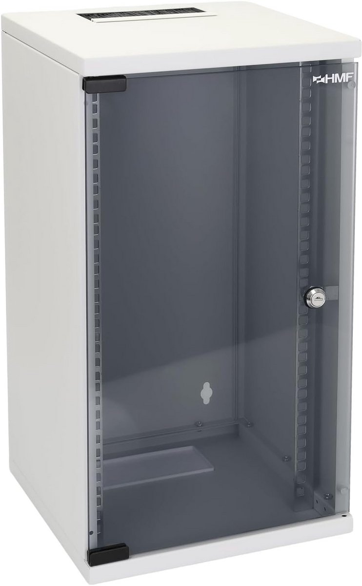 Netwerkkast 10 Inch 12 HE Serverkast Wandmontage 300mm Diep Glasdeur Lichtgrijs
