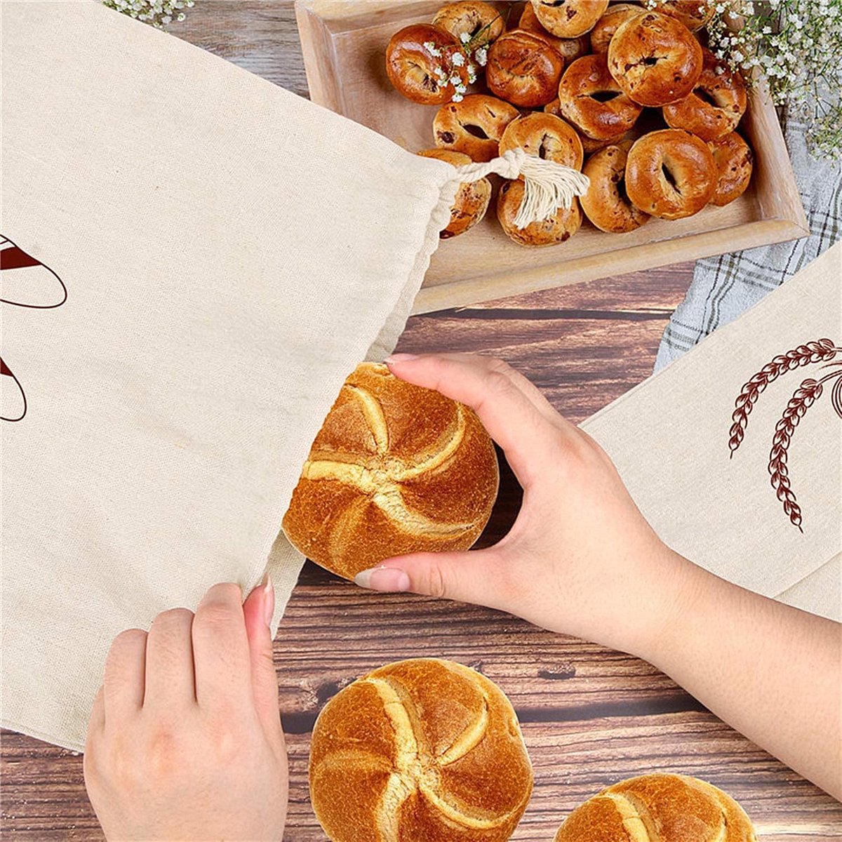 Set van 2 Herbruikbare Linnen Broodzakken voor Zuurdesem en Zelfgebakken Brood