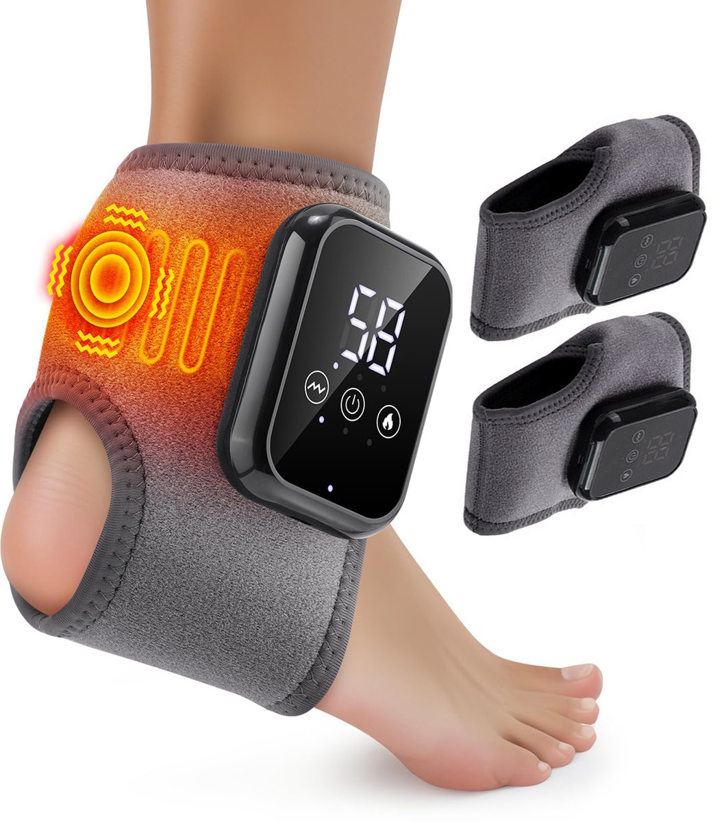 2 stuk Enkel Warmte Kompres - Draadloos en Oplaadbaar 2-in-1 Massageapparaat met Trillingen - Voor Pijnverlichting en Betere Bloedsomloop - Verwarmde Enkelbrace voor Thuisgebruik
