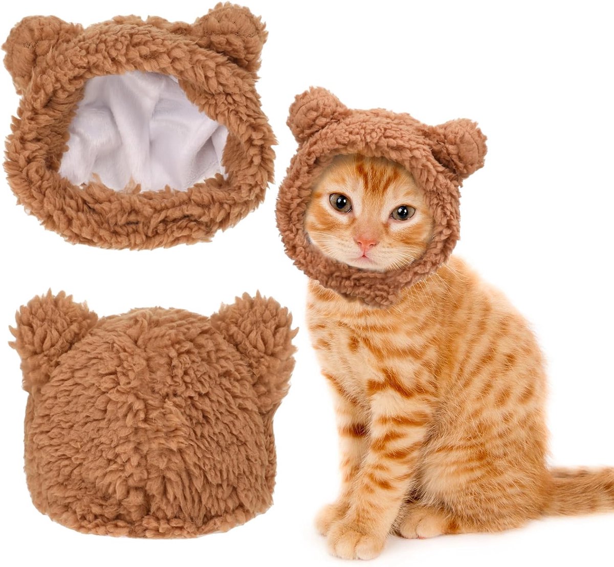 Leuke kat winter warme beer hoed zachte comfortabele verstelbare kleine huisdier hoofddeksels kostuum kleding voor kat kitten puppy hond (bruin)