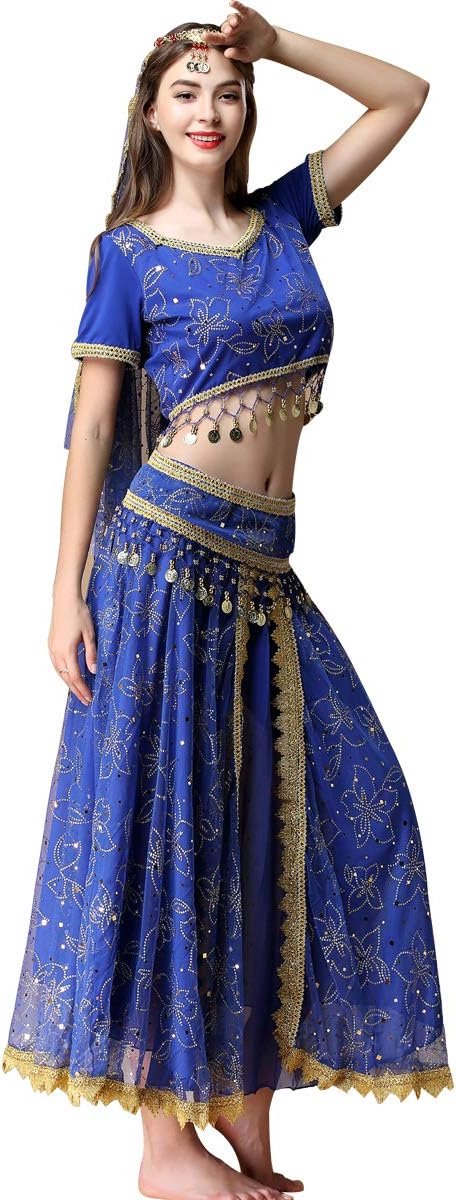 Bollywood Buikdans Kostuum Set Dames - 5-delige Chiffon Dans Outfit met Sluier