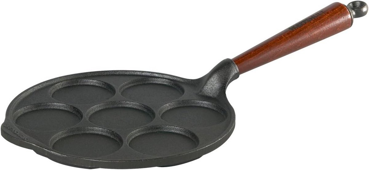 Gietijzeren Portiepan met Houten Steel voor Blini's en Pannenkoeken
