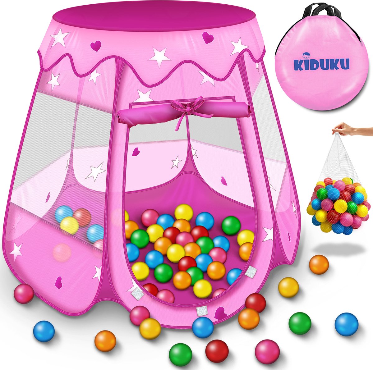 Kinderspeeltent met 100 ballen - voor binnen en buiten - inclusief draagtas - Roze