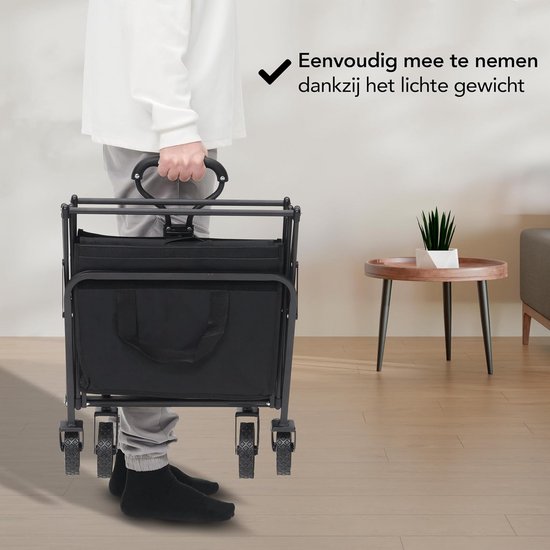 Handige Transportkar - Opvouwbare Kar - Boodschappen Vervoeren - 360 Graden Wielen - 100 kg Capaciteit - Zwart — afbeelding 5