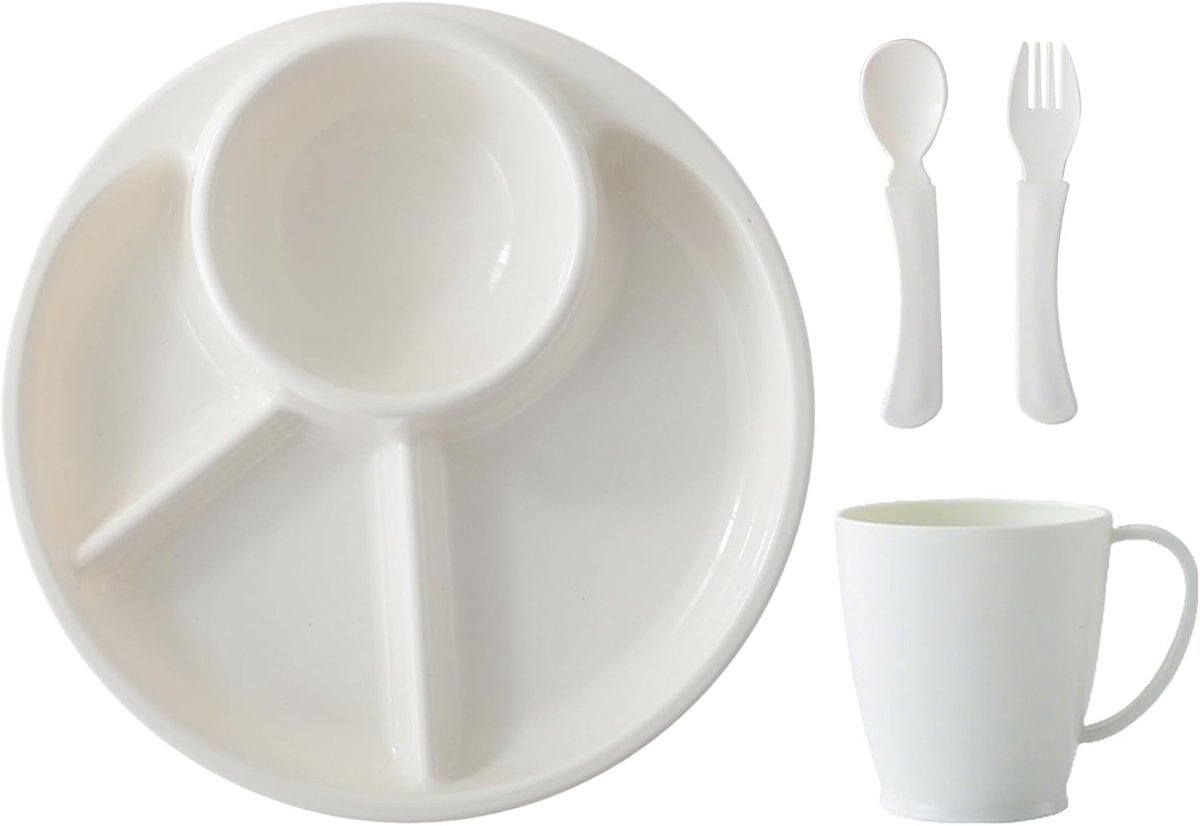 Kinderborden - Kinderservies Maaltijdborden - Zelfstandig Eten - Morswerend Ontwerp - 23.2x23.2x4.5cm - Wit