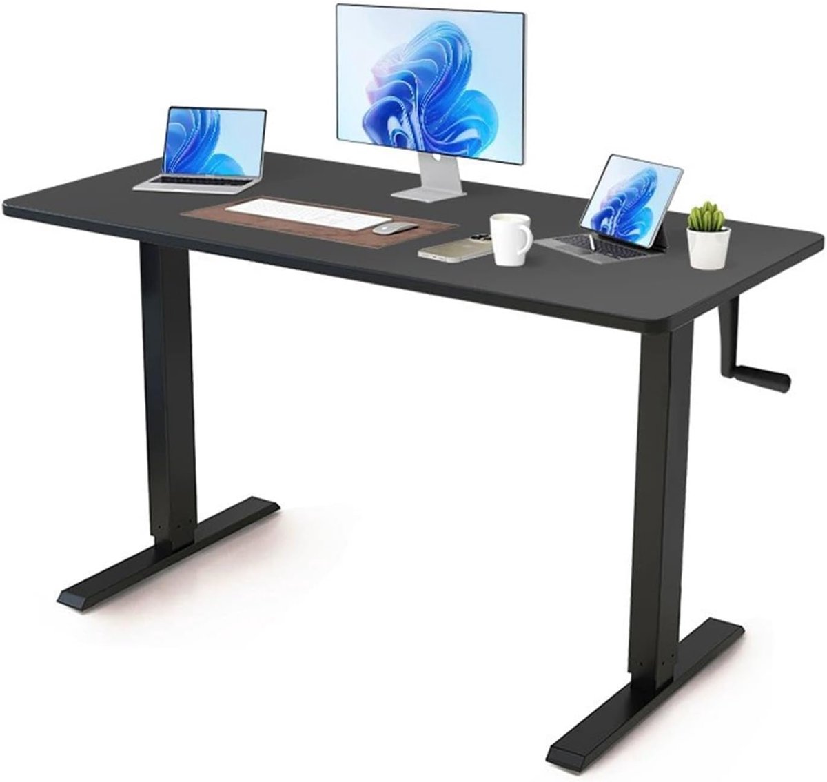 Verstelbaar bureau - Zit sta bureau - Thuiswerken studeren - Handmatig in hoogte - 140cm breed