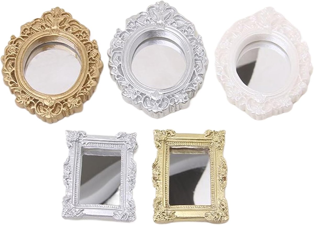 Miniatuur Spiegels - Poppenhuis Decoratie - Poppenhuis Meubels - Europees Framedesign - 7 x 5 cm - Meerdere Kleuren