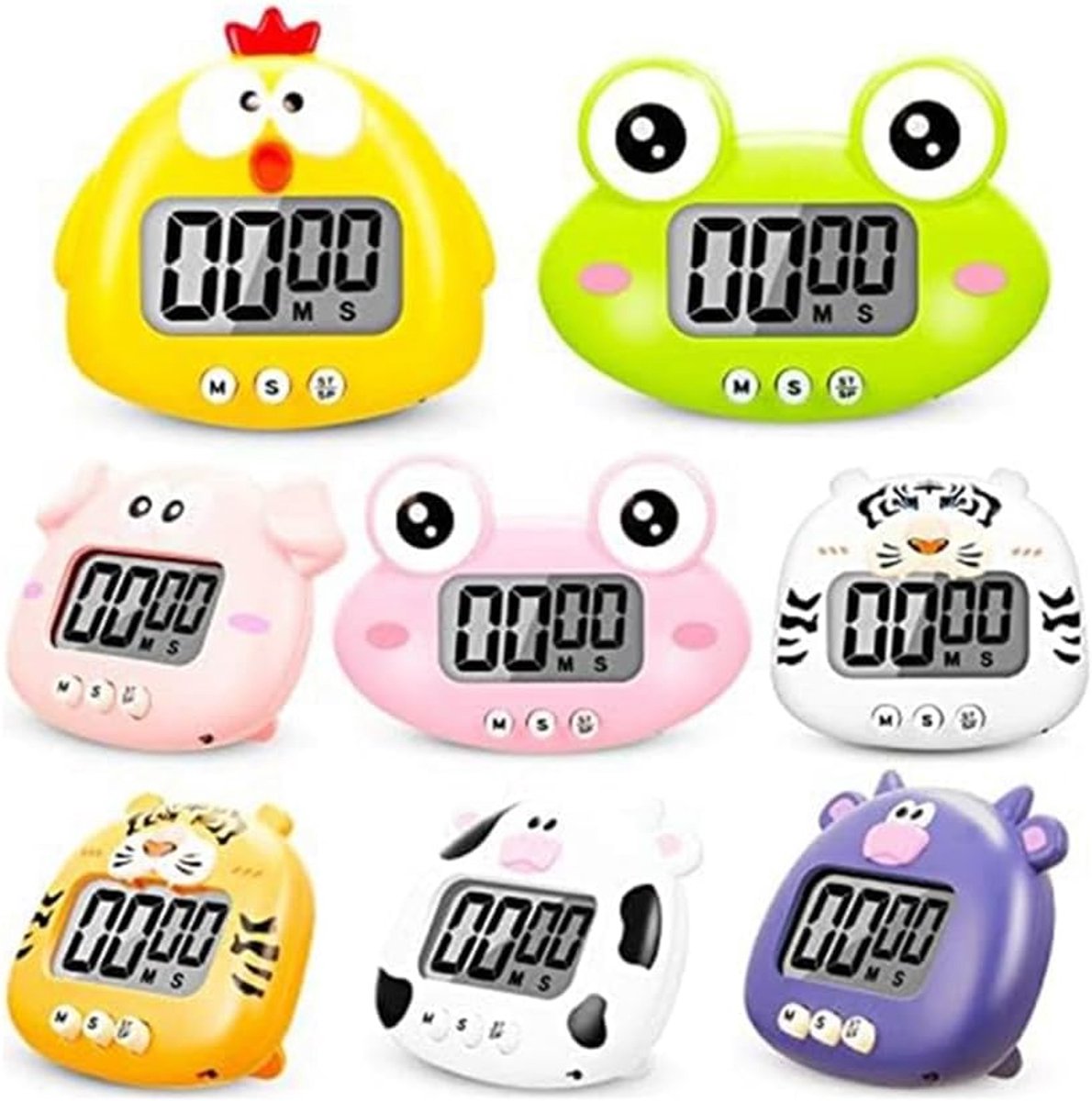 Dieren Timer Set - Cartoon Keukentimers - Koken en Leren - Visueel Tellen - 8 Stuks - Multicolor
