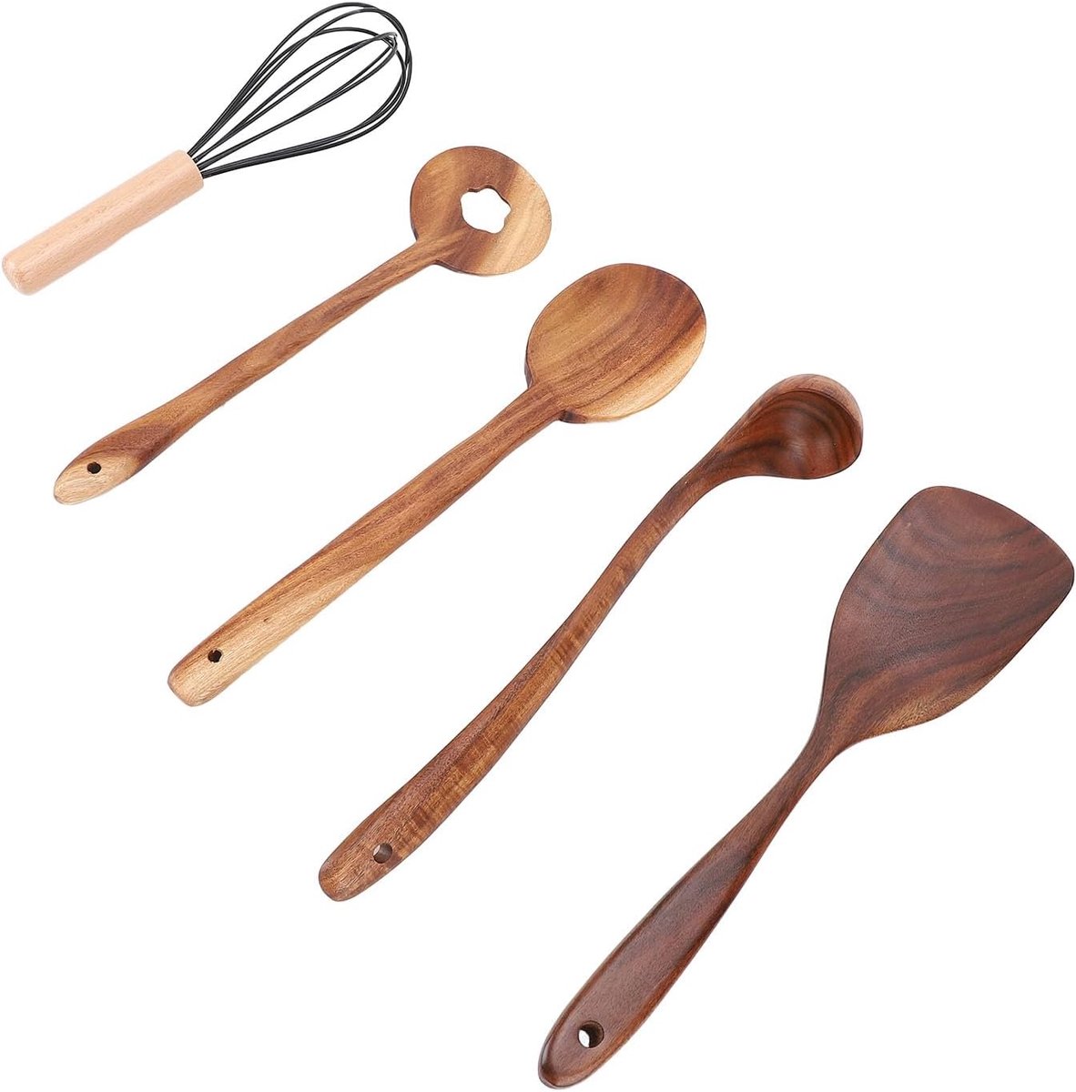 Houten Kookgerei Set - Keukengerei Hout - Dagelijks Koken - Anti Kras Oppervlak - 5 Delig