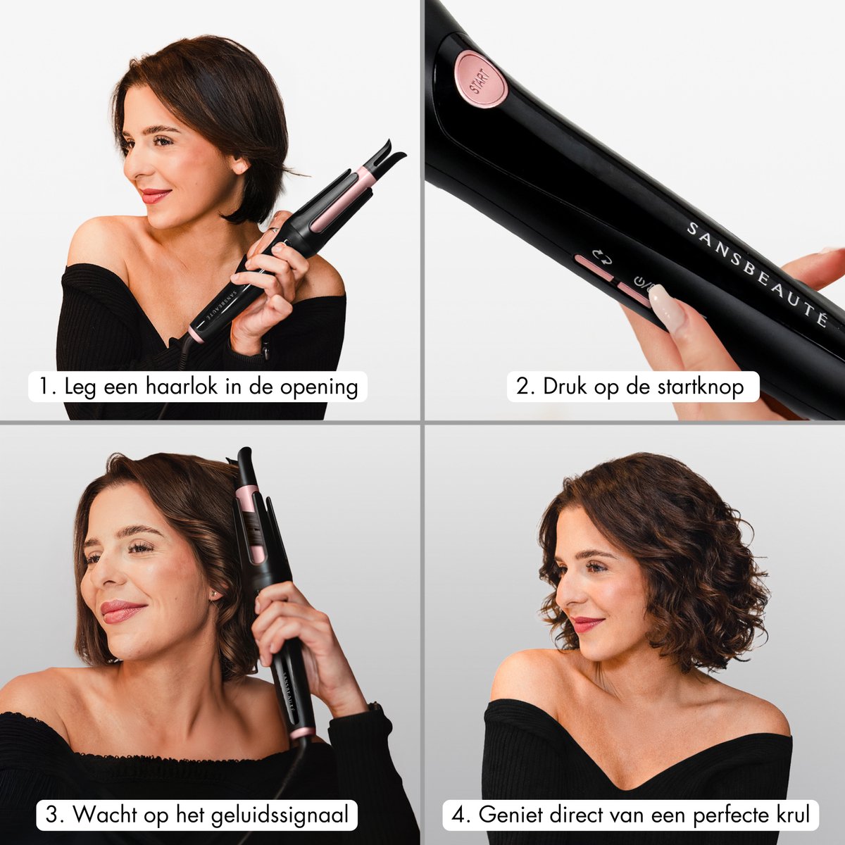 Sansbeauté Automatische Krultang - Keramische Haarkruller - Haarkrultang - Hair Curler - Haarstyler - Wavy Hair - Curling Iron - Krulborstel Roterend - Golvenkrultang - Wave Krultang thumbnail 2