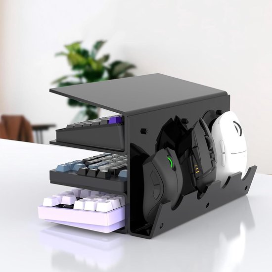 Opbergrek Toetsenbord - Bureau Organizer - Gaming Setup - Verstelbaar 3-Laags Ontwerp - 26.5 x 18 x 16 cm - Zwart/Helder — afbeelding 3