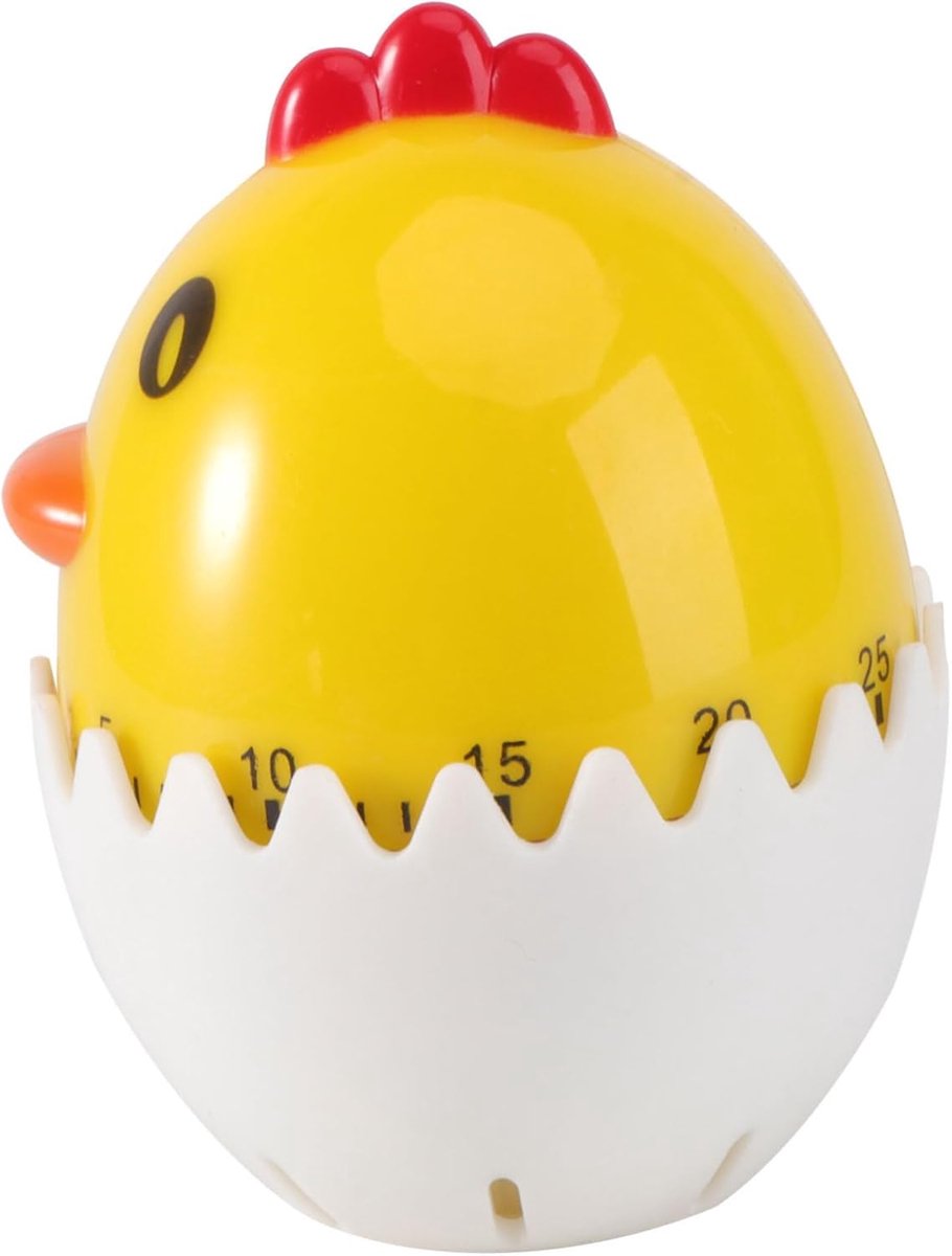 Kookwekker Keuken - Mechanische Timer - Koken Bakken - Eierschaal Kip Vorm - 8x8x6 cm - Wit Geel