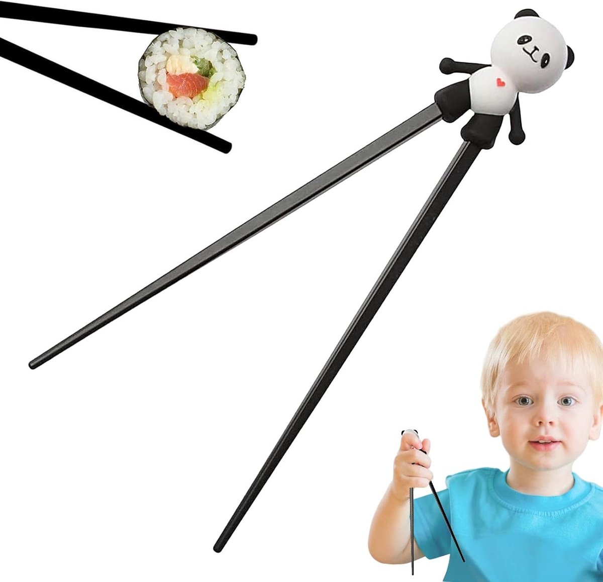 Kinder eetstokjes - Hulp eetstokjes - Leren eten - Dierenvorm - 23 cm - Zwart