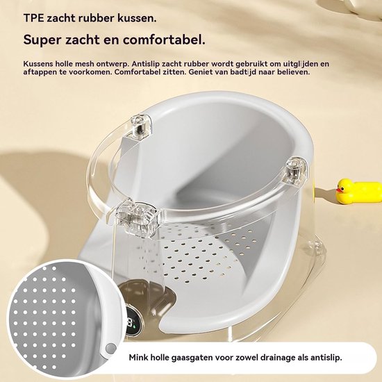 Badzitjes voor babyzitje, antislip babybadstoel met temperatuursensor, veilige douchehouder voor peuters baden, thuis, babyfeestjes, verjaardagen, huishoudbenodigdheden — afbeelding 4