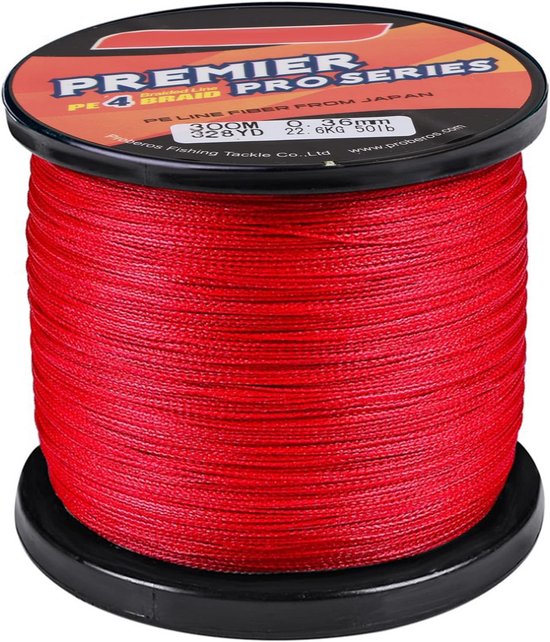 Gevlochten Vislijn - PE Visdraad - Zeevissen Vissen - 4 Strengen Sterk - 300m 50LB - Rood — afbeelding 4