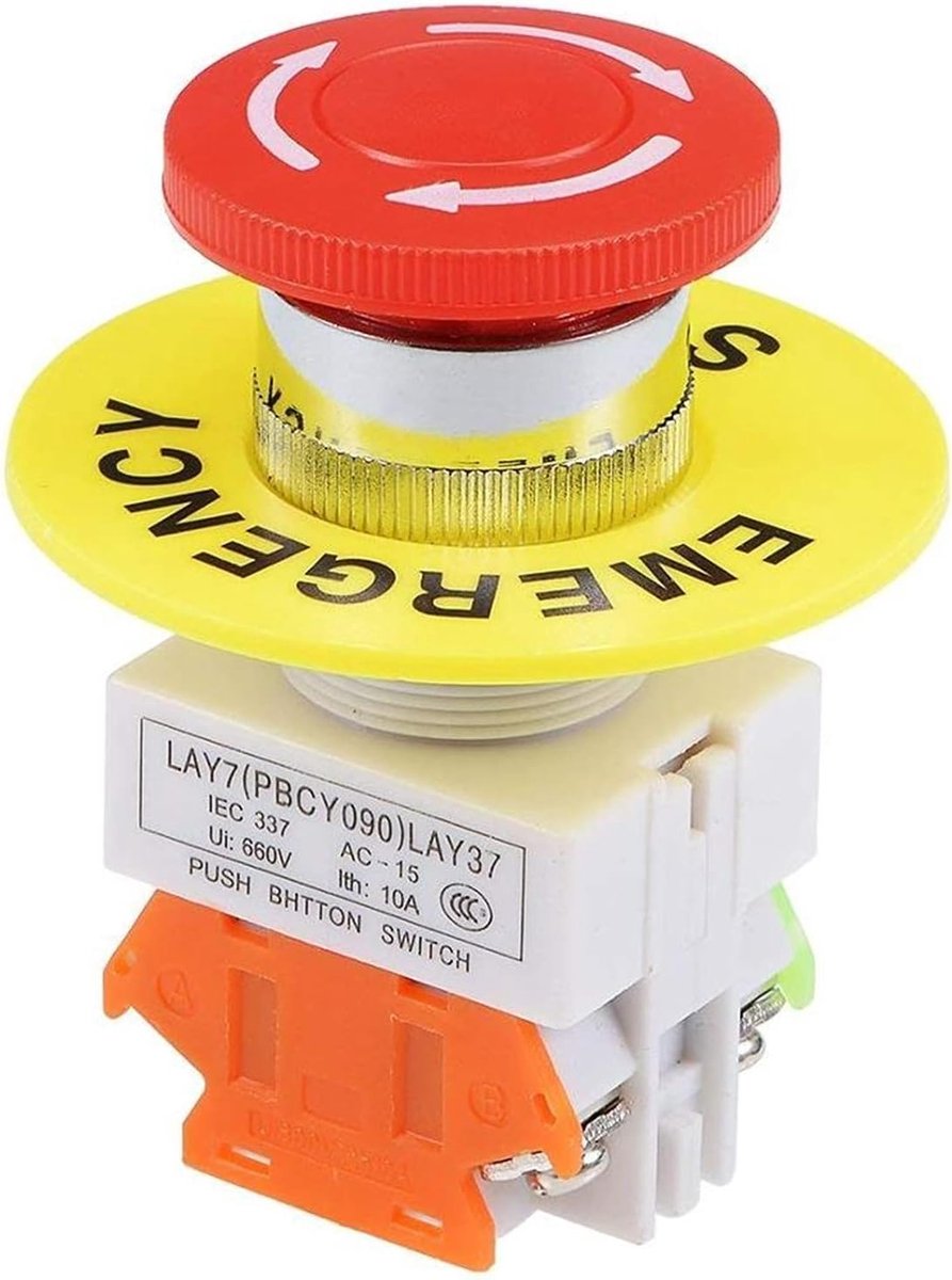 Noodstop Drukknop - Veiligheidsschakelaar - Machinebesturing - Rood Vergrendelend - 22mm Montagegat - Rood