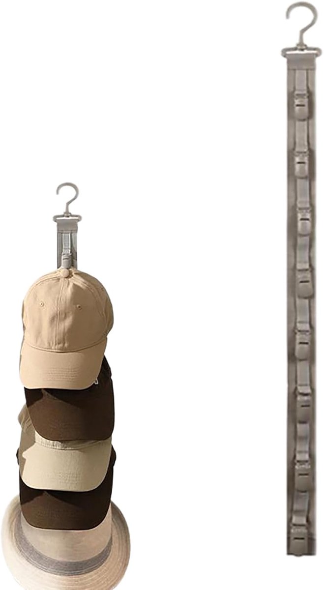 Hoedenorganizer - Pettenrek - Verticale Opslag - 6 Draaibare Haken - 725 x 38 cm - Khaki