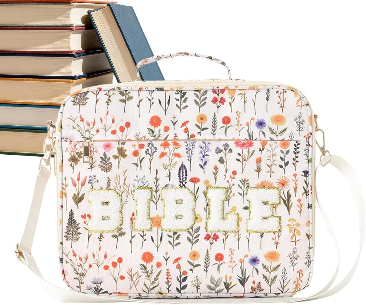 Bijbel Hoes - Mode Draagtas - Werk School - Bloemen Chenille - 32 x 24 x 6 cm